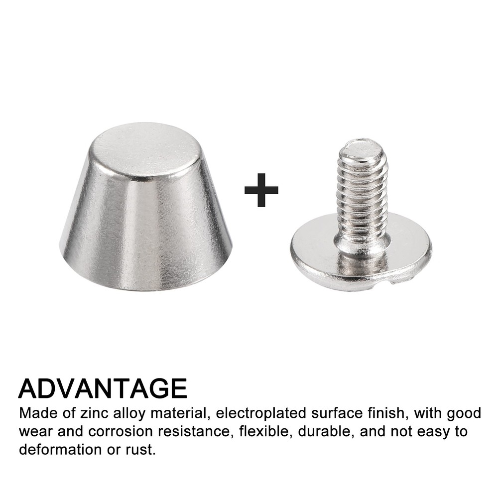 Screw Back Stud Spike (10x7mm) 12pcs, Flat Head Stud Rivets Silver Tone