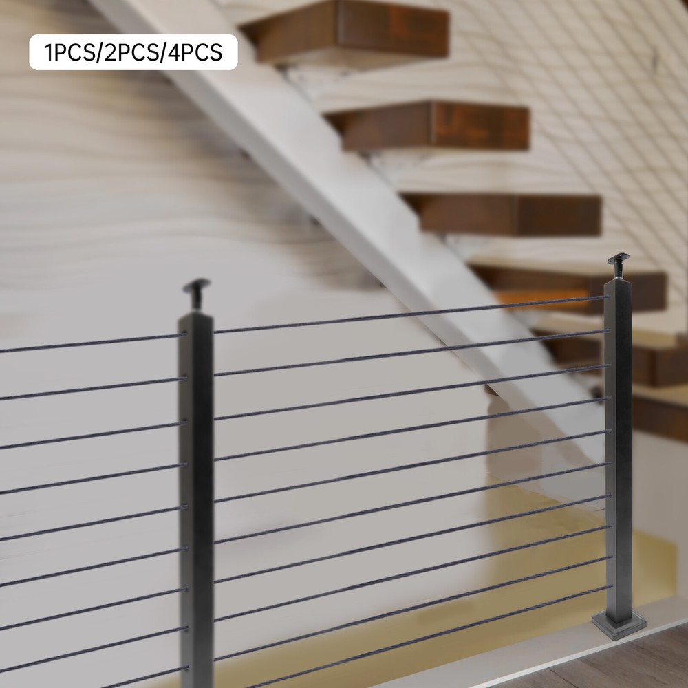 36"x2"x2" Stainless Steel Adjustable Black Level Line Post Cable Railing Post