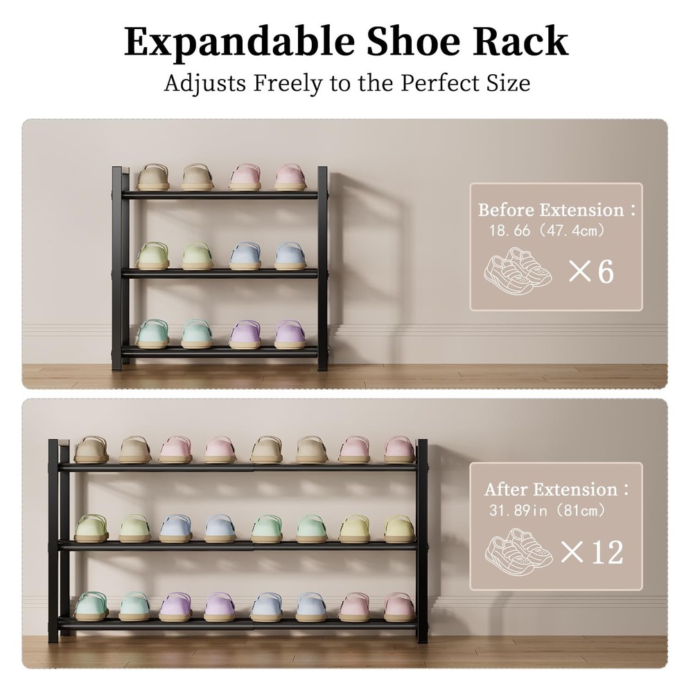 Expandable Shoe Rack,Adjustable and Stackable 3-Tier Shoe Rack Organizer, Sho...