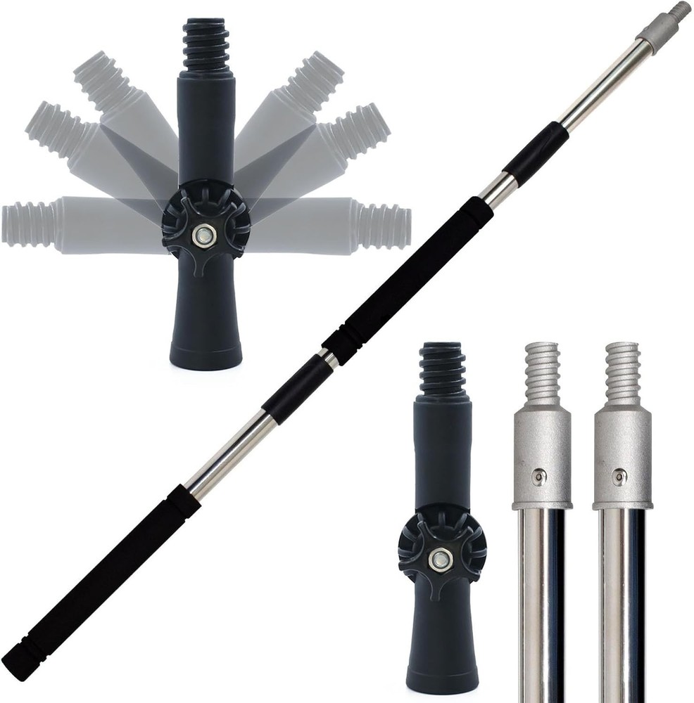 Adjustable 4ft to 12ft Paint Roller Extension Pole with 180-Degree Angle Adapter
