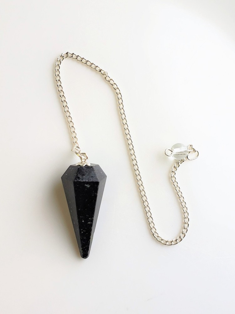 Natural Black Agate Pendulum, Gemstone Pendulum 6 Sided with Bead / Divination