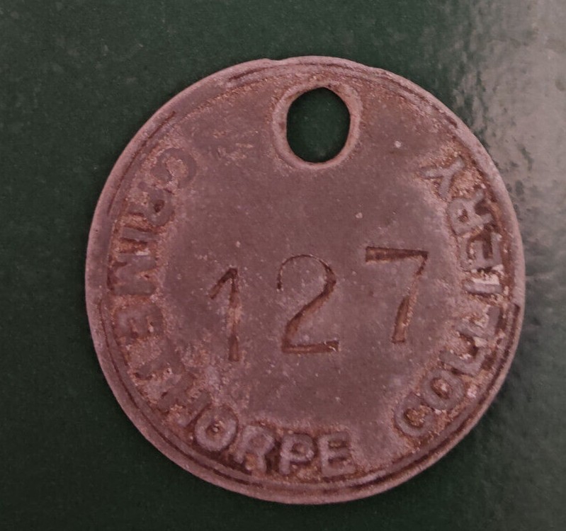 GRIMETHORPE Colliery Pit Check Tally - marked GRIMETHORPE COLLIERY 127