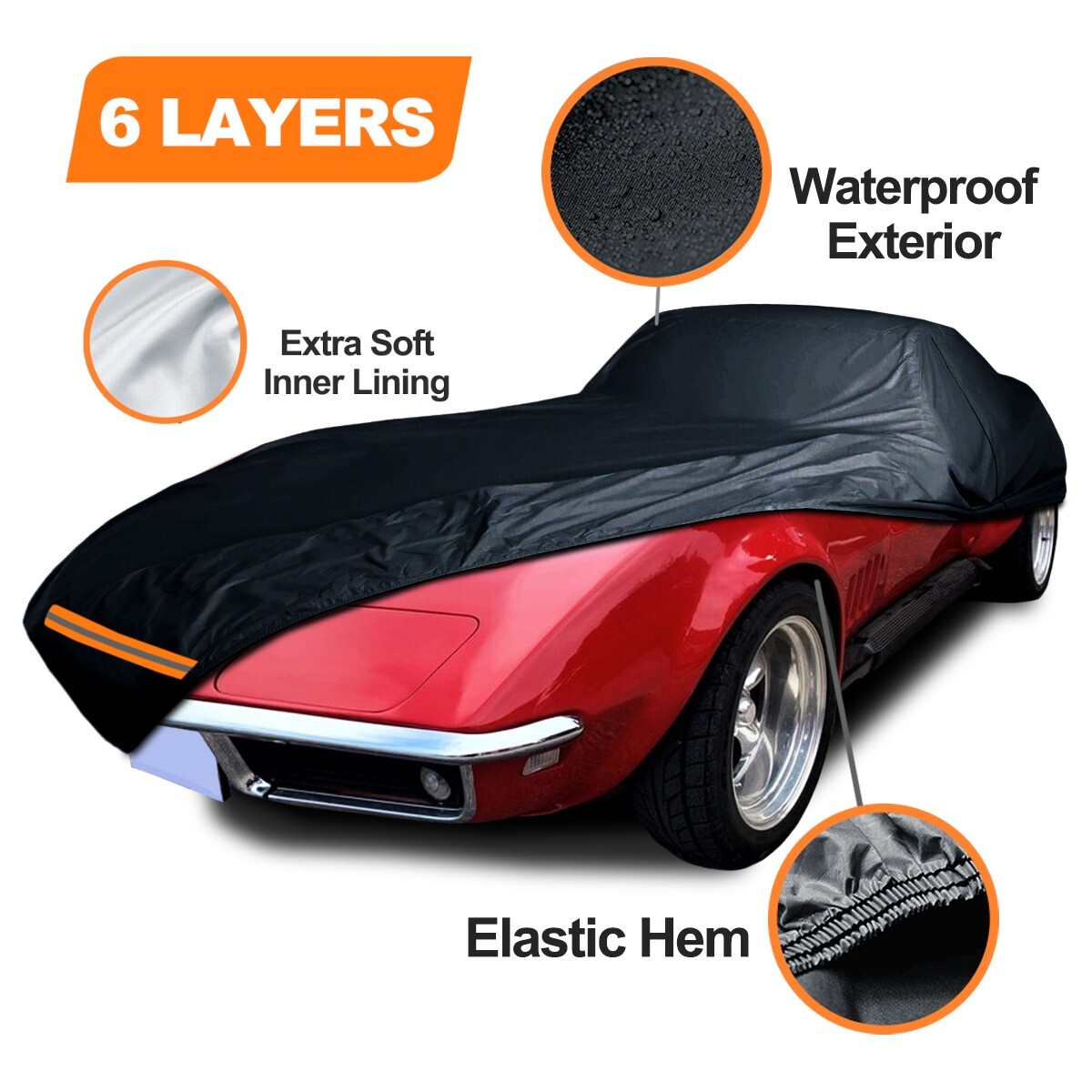 6 LAYER Custom Car Cover For Chevrolet Corvette C3 1968-1983 All-Weather Outdoor