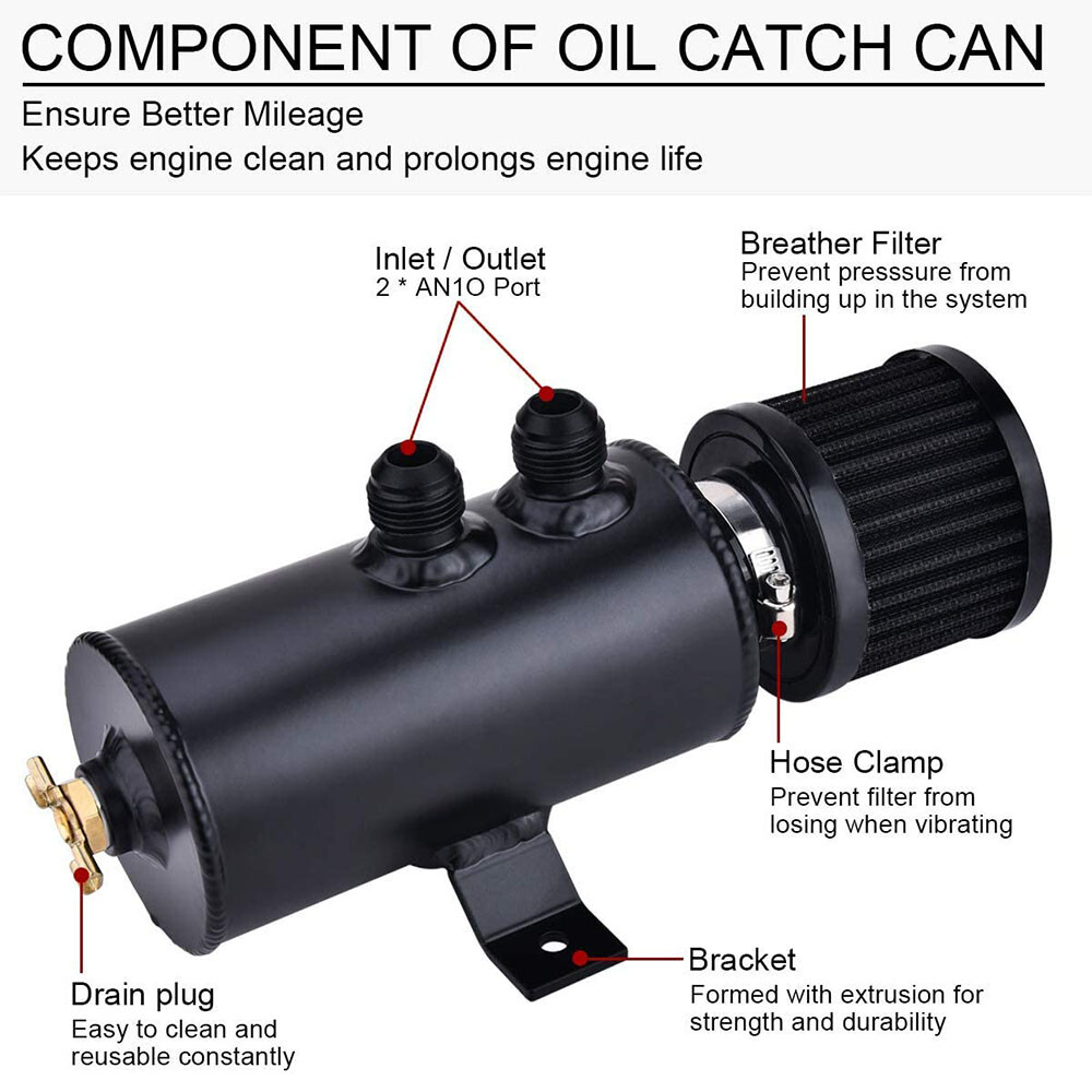 Universal Oil Catch Can Kit Reservoir Baffled Tank with Breather Filter Aluminum