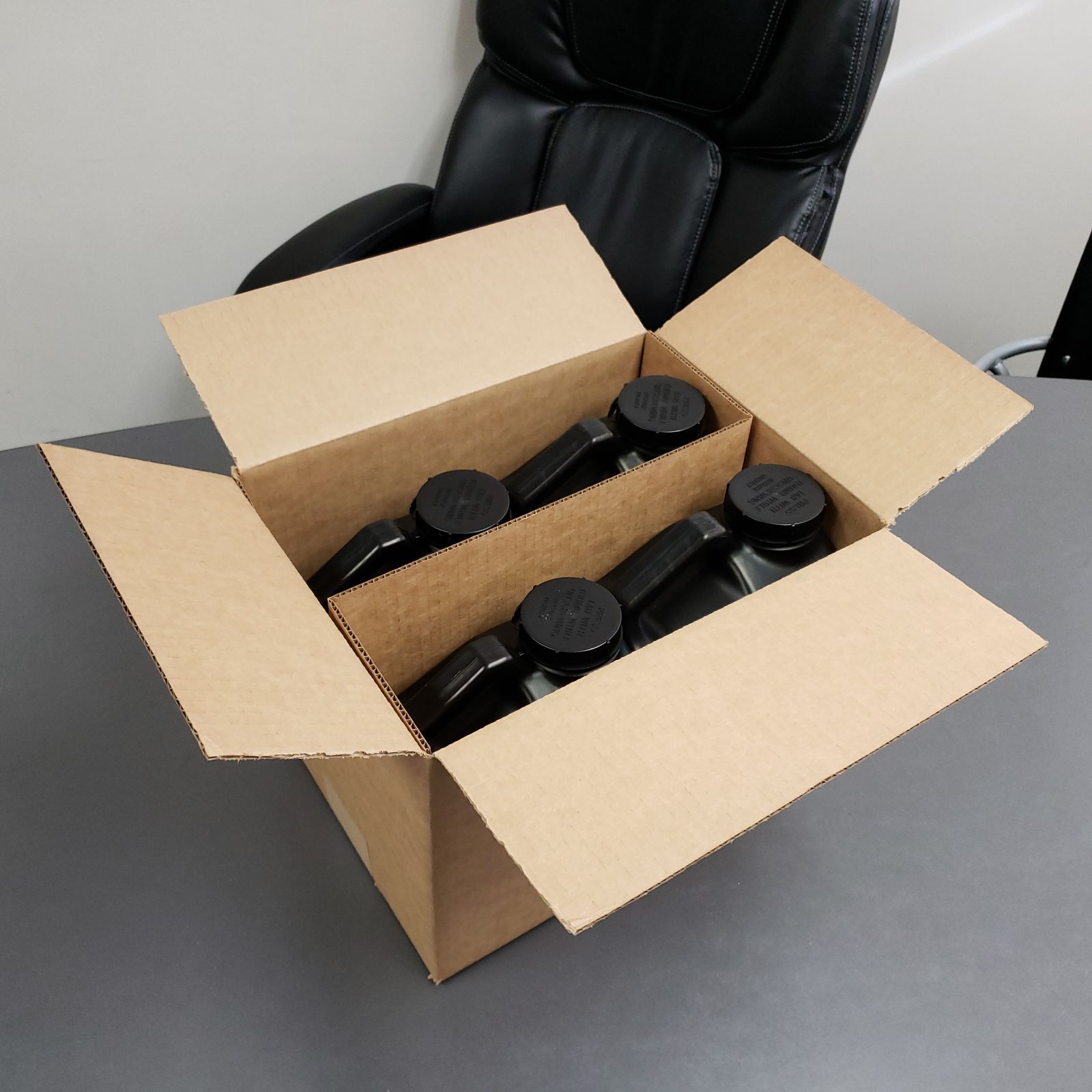 1 Gallon (128oz) F-Style Black Bottle HDPE Jug WITH LID, Fluorinated, 63mm