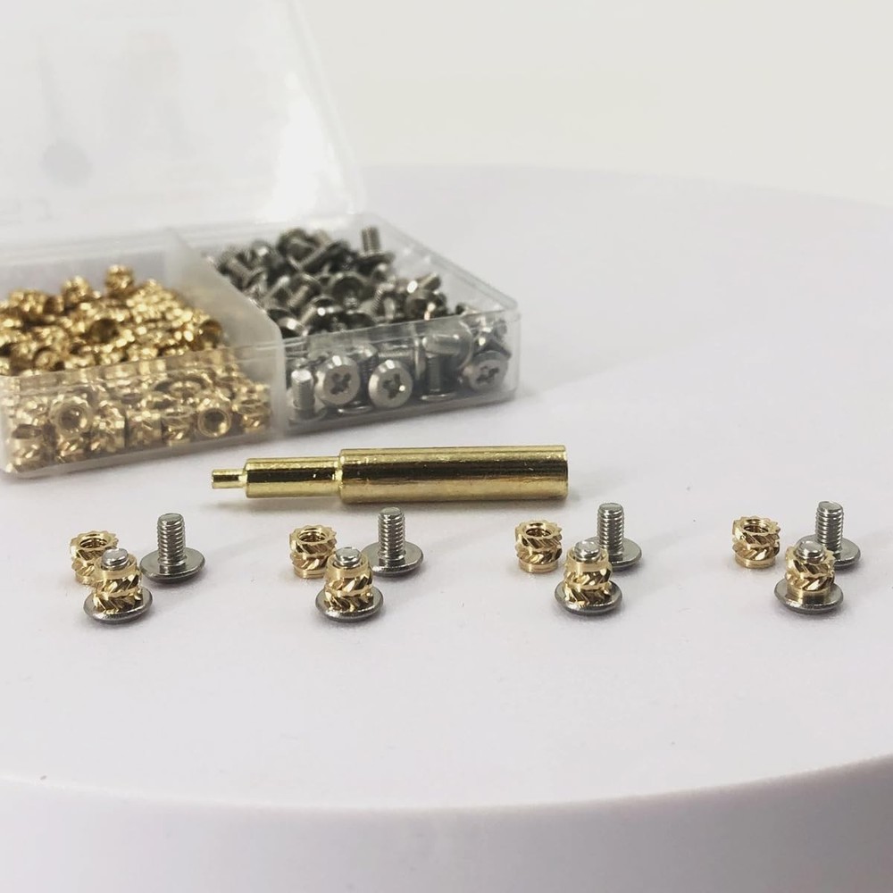 200Pcs Threaded Inserts Bolt Set 100pcs M3x4x5 Heat Kit, Gold
