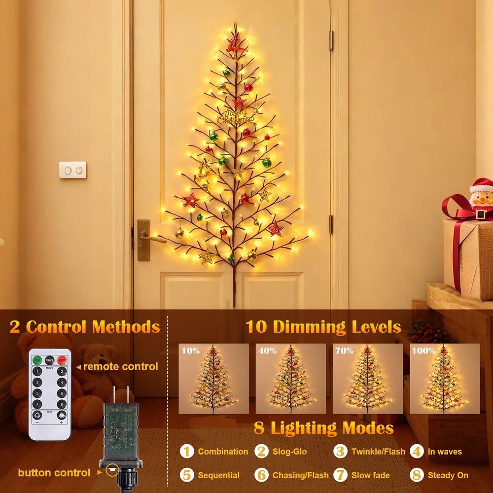 Yinhua 5 FT Wall Christmas Tree Light, Light Up Wall Tree with Remote Timer, ...