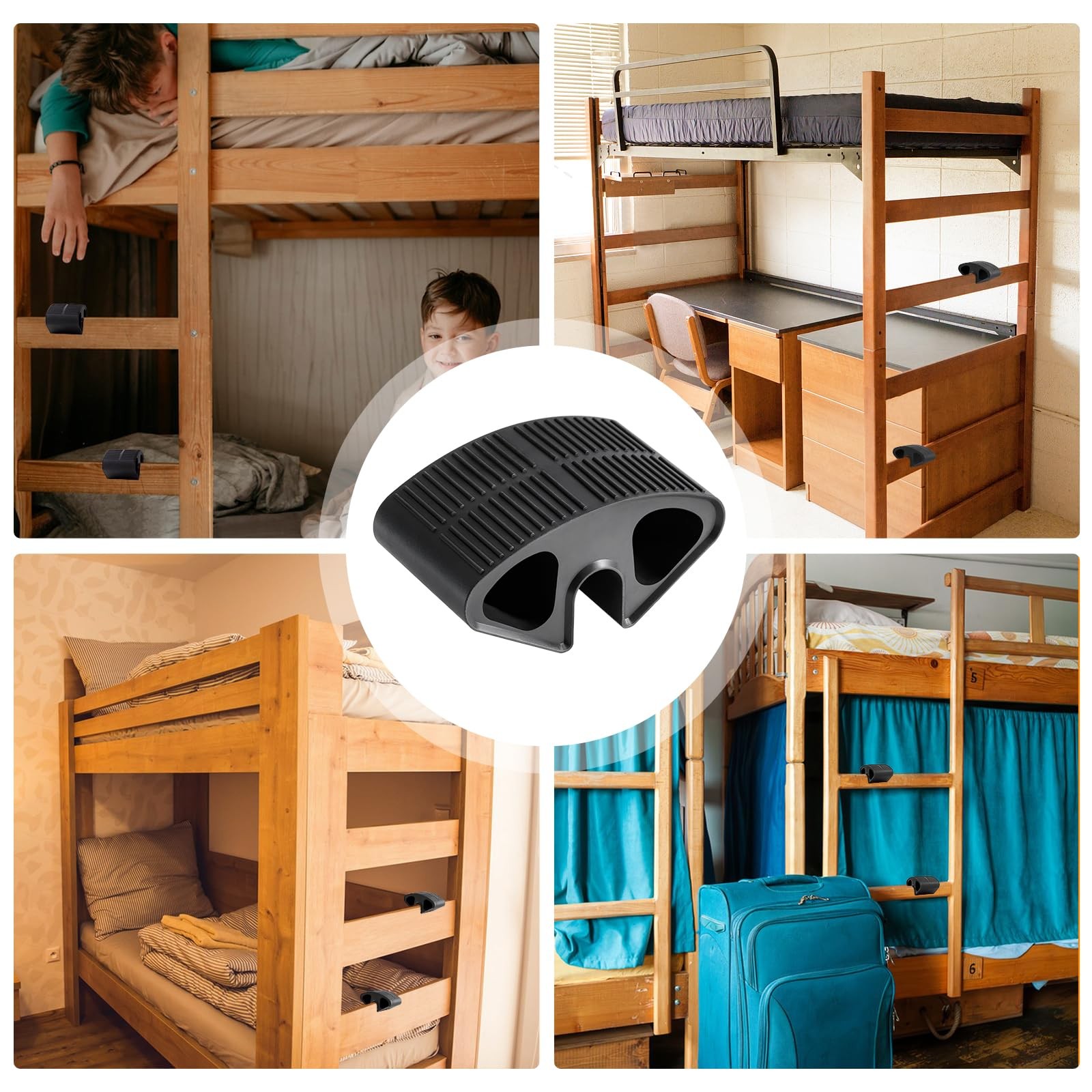 BeiJiGuang 2 Pack Rubber Bunk Bed Ladder Pads, Anti-Slip Foot Support Black