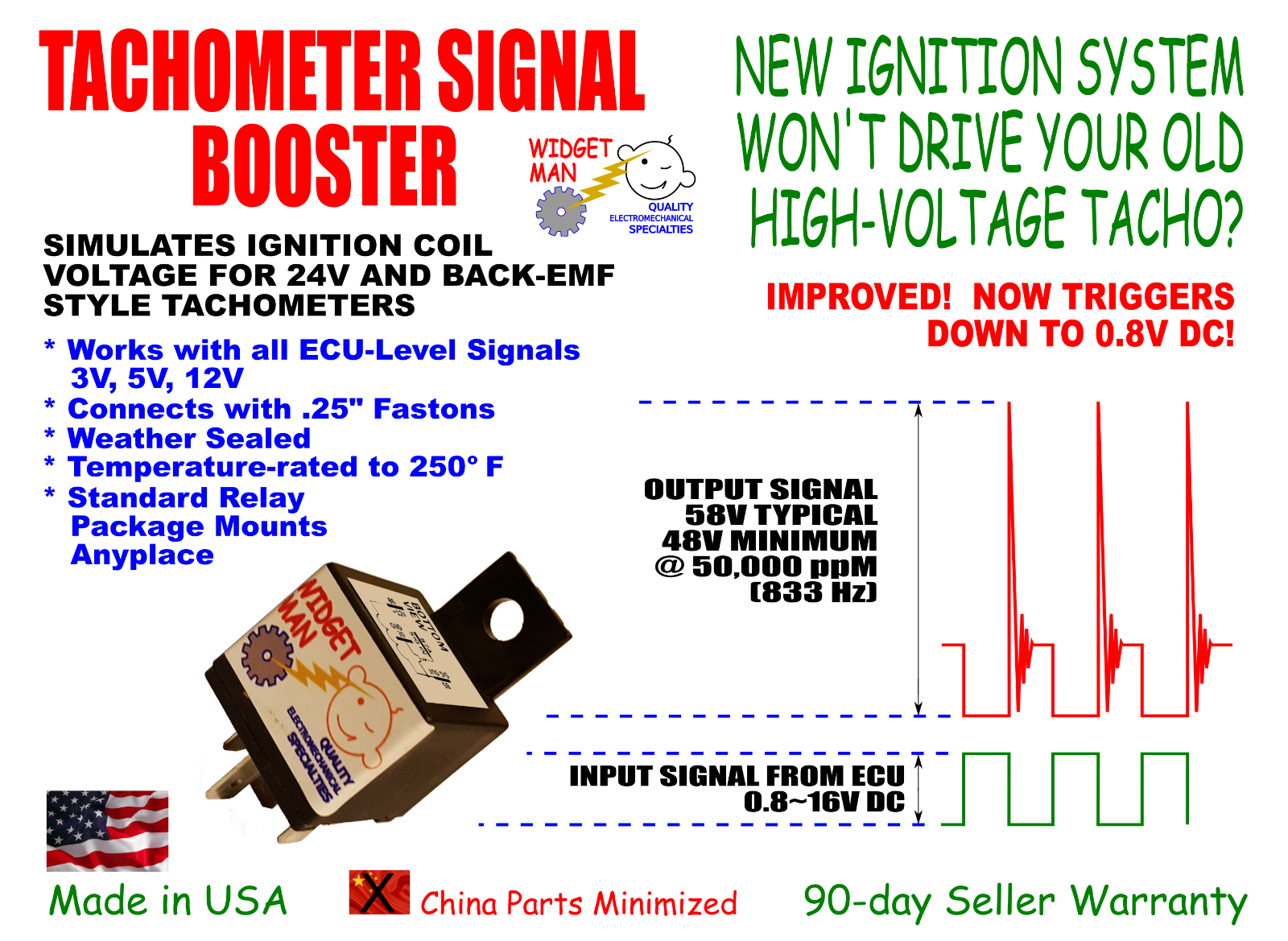 TACH TACHOMETER SIGNAL BOOSTER, 3~16V In -> 48~63V Out, compare to MSD 8920