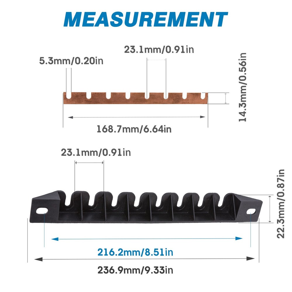GLOSO E5BB Nylon Bracket / Copper Busbar for Stud Type breakers - (4 - 13 Gangs)