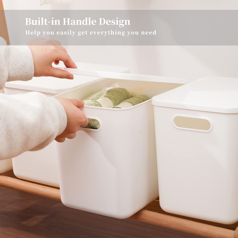 Plastic Storage Baskets Bins Boxes With Lids,Organizing Container White Stora...