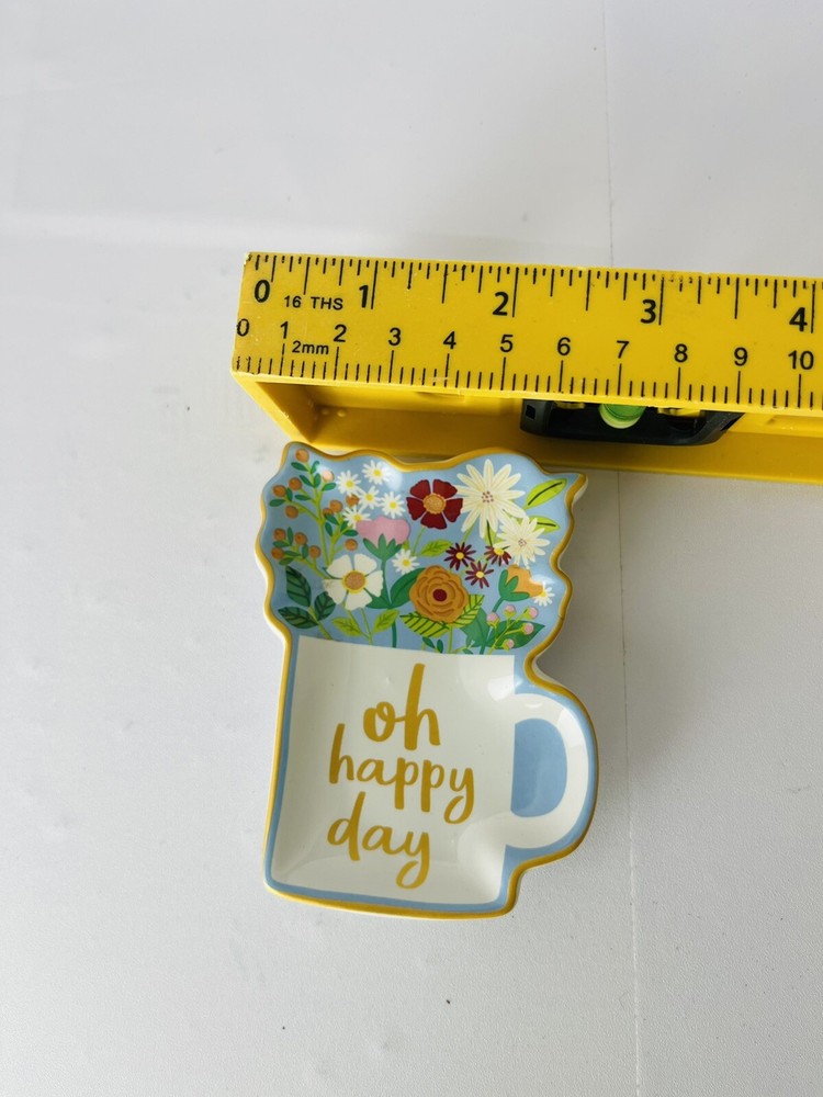 4pcs Ceramic iDesign Rectangular Trinket Dishes - 'Oh Happy Day' Cup, 3.5x2.5"
