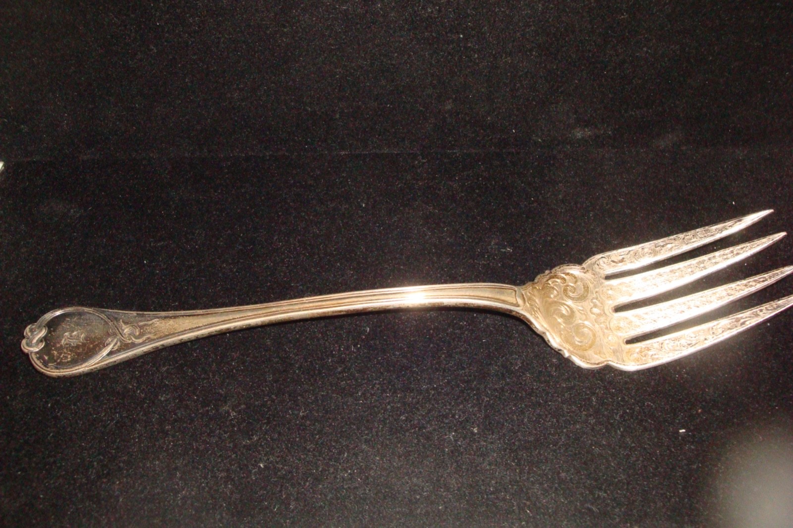 Antique Ball Black & Co coin silver meat fork Mono "B"on handle 10" 118g etched