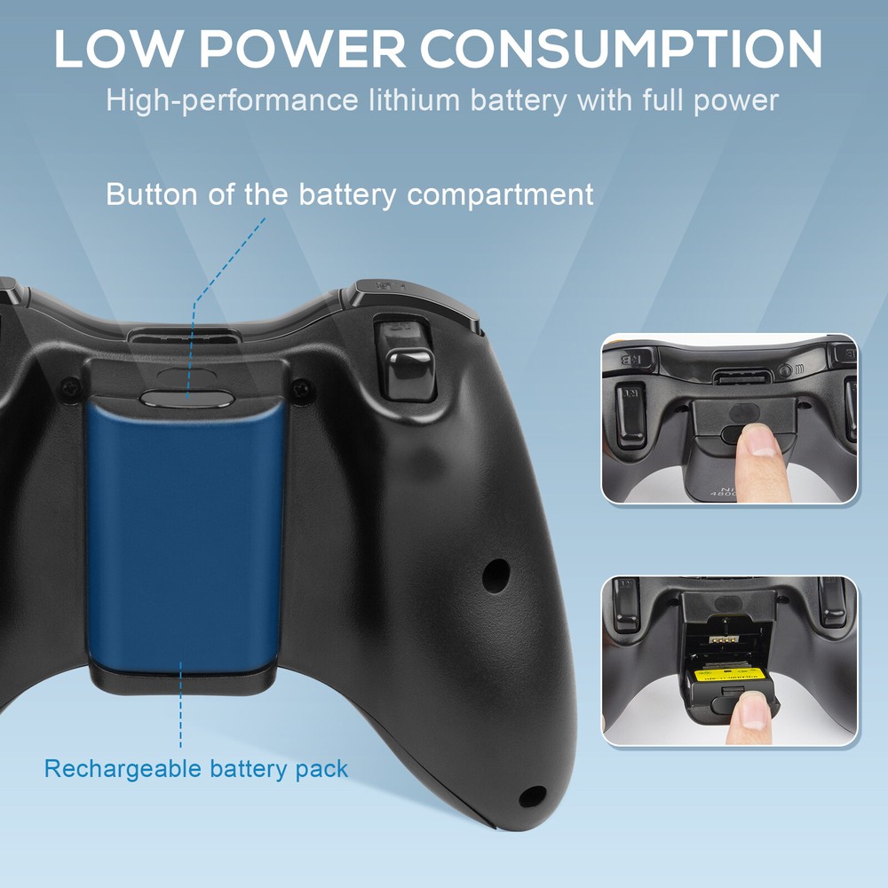 Wireless Wired Controller Gamepad for Microsoft XBOX 360 PC WIN & Battery Pack
