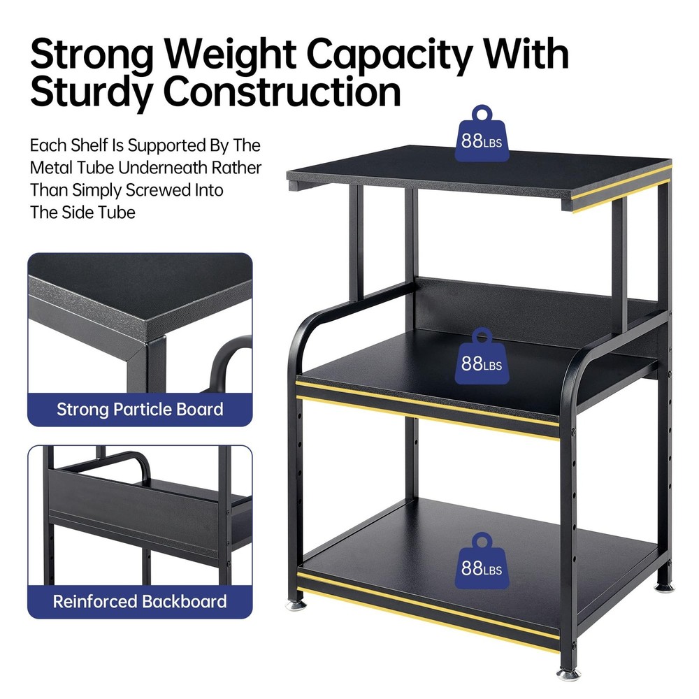 Printer Stand, 3 Tier Printer Table with Height Adjustable Storage Shelf, Rol...