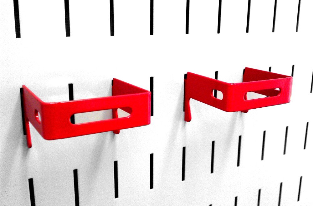 2"x2" Red Pegboard C-Bracket Hook Slotted Metal Accessory for Tool Organization