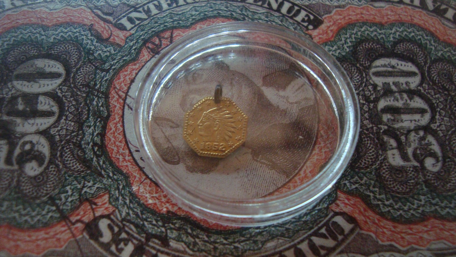 California GOLD 1852 Indian Head .50 Gold Token/Jewelry - Octagonal w/Hole