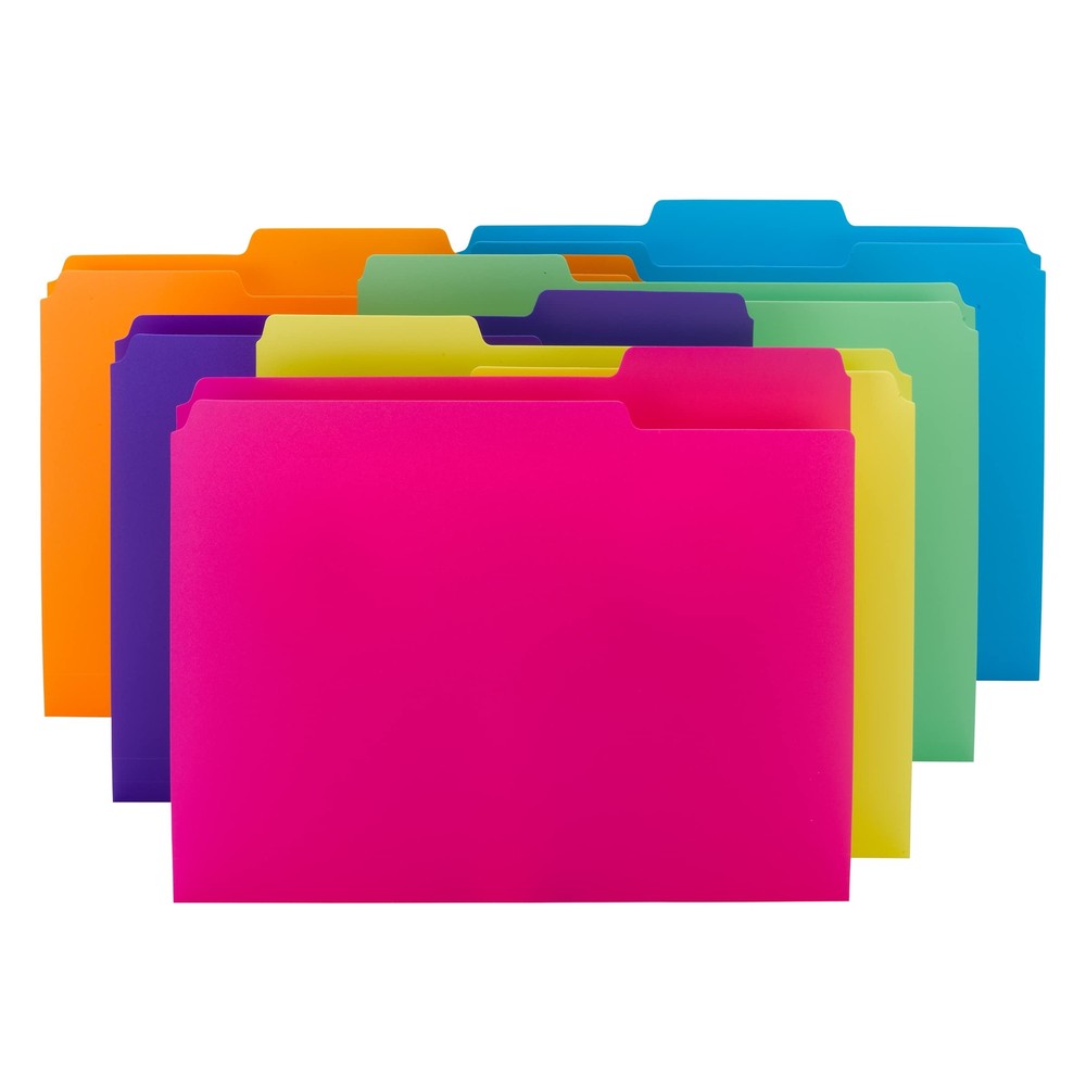 Poly File Folder 1/3-Cut Tab Letter Size Assorted Bright Colors 12 per Pack 1...