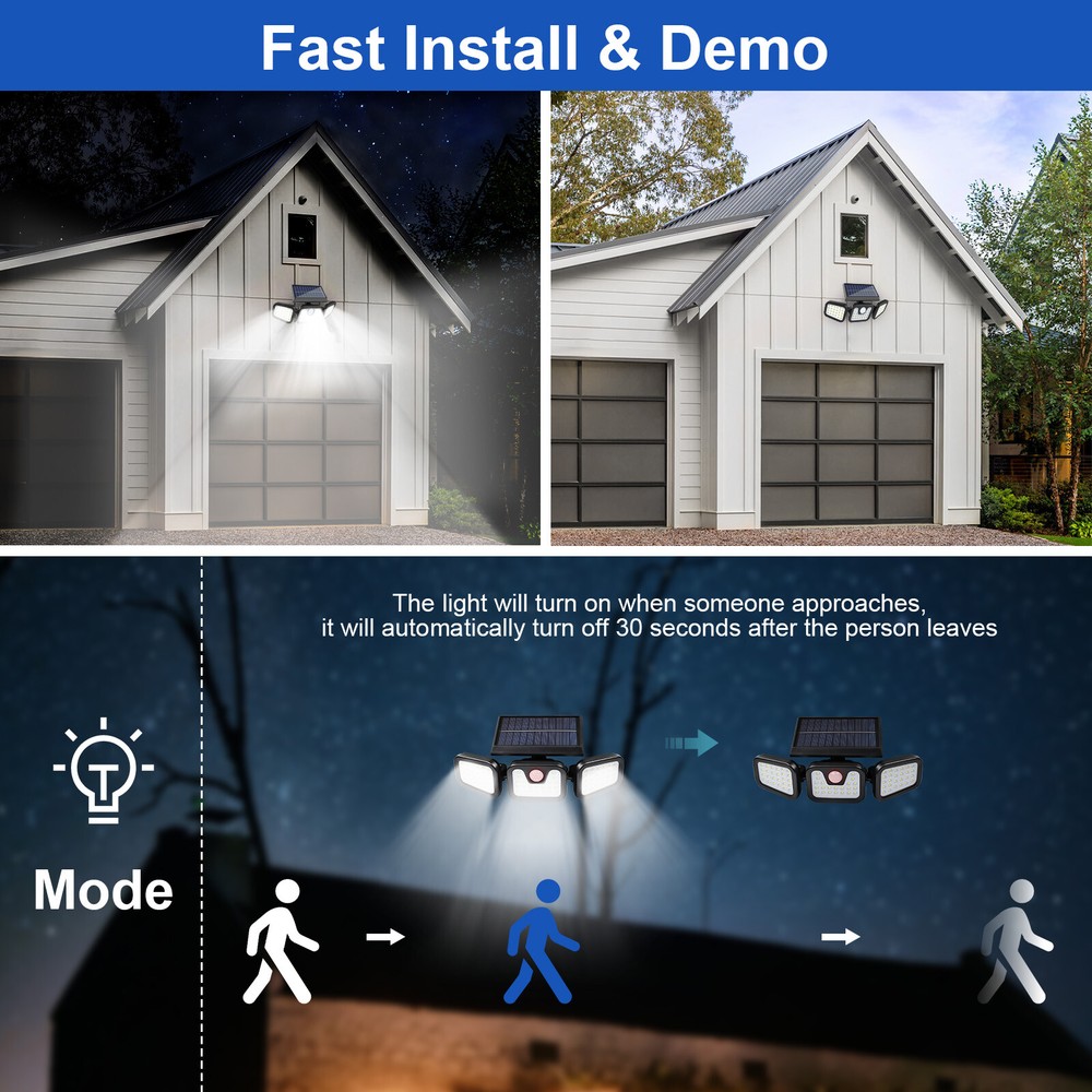 2 Pack LED Motion Sensor IP65 Solar Lights Outdoor Waterproof Security Lamp US