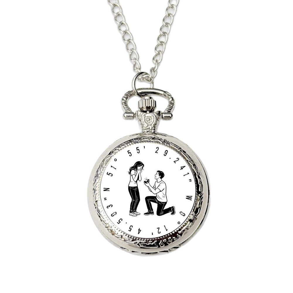 Personalised Proposal Coordinates Pocket Watch Engagement Location Gift