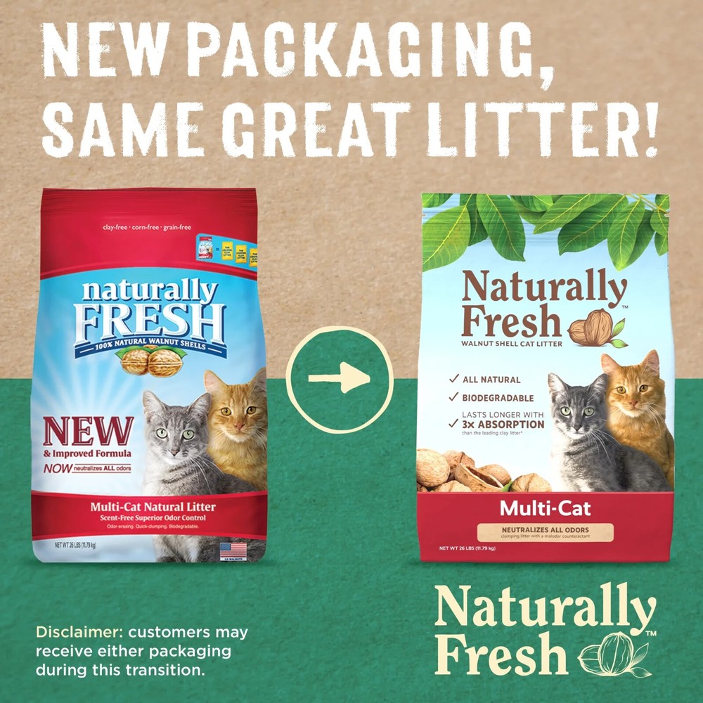 Naturally Fresh Walnut-Based Quick Clumping Multi-Cat Litter 26 lb. Bag.
