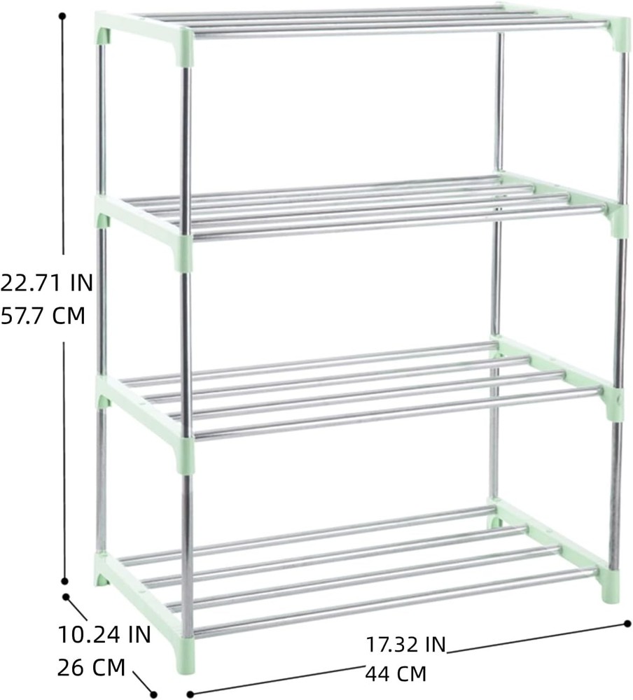 4-Tier Stackable Small Shoe Rack, Lightweight Shelf 4-Tier, Green