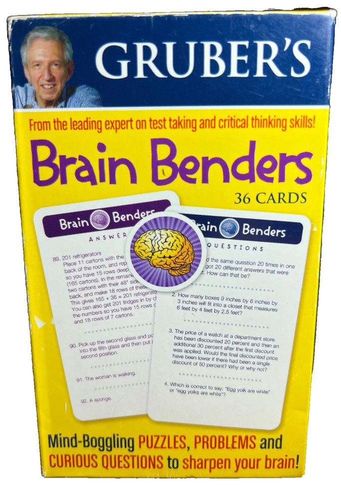 GRUBER'S Brain Benders 36 Cards Puzzles Problems Questions ~ COMPLETE ~ EUC