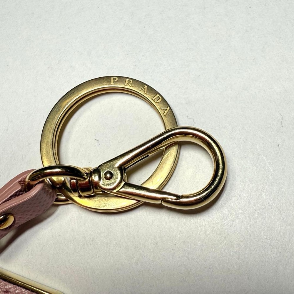 PRADA Saffiano Leather Key Ring Chain Triangle Logo Charm