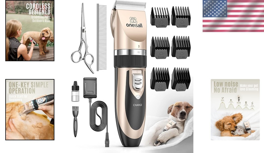 User-Friendly Cordless Dog Clipper Set with Guide Combs - Ideal for Beginners