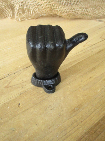 6 Cast Iron Hand Wall Mounted Hook Door Knob Pulls Thumbs Up Drawer Pull Black