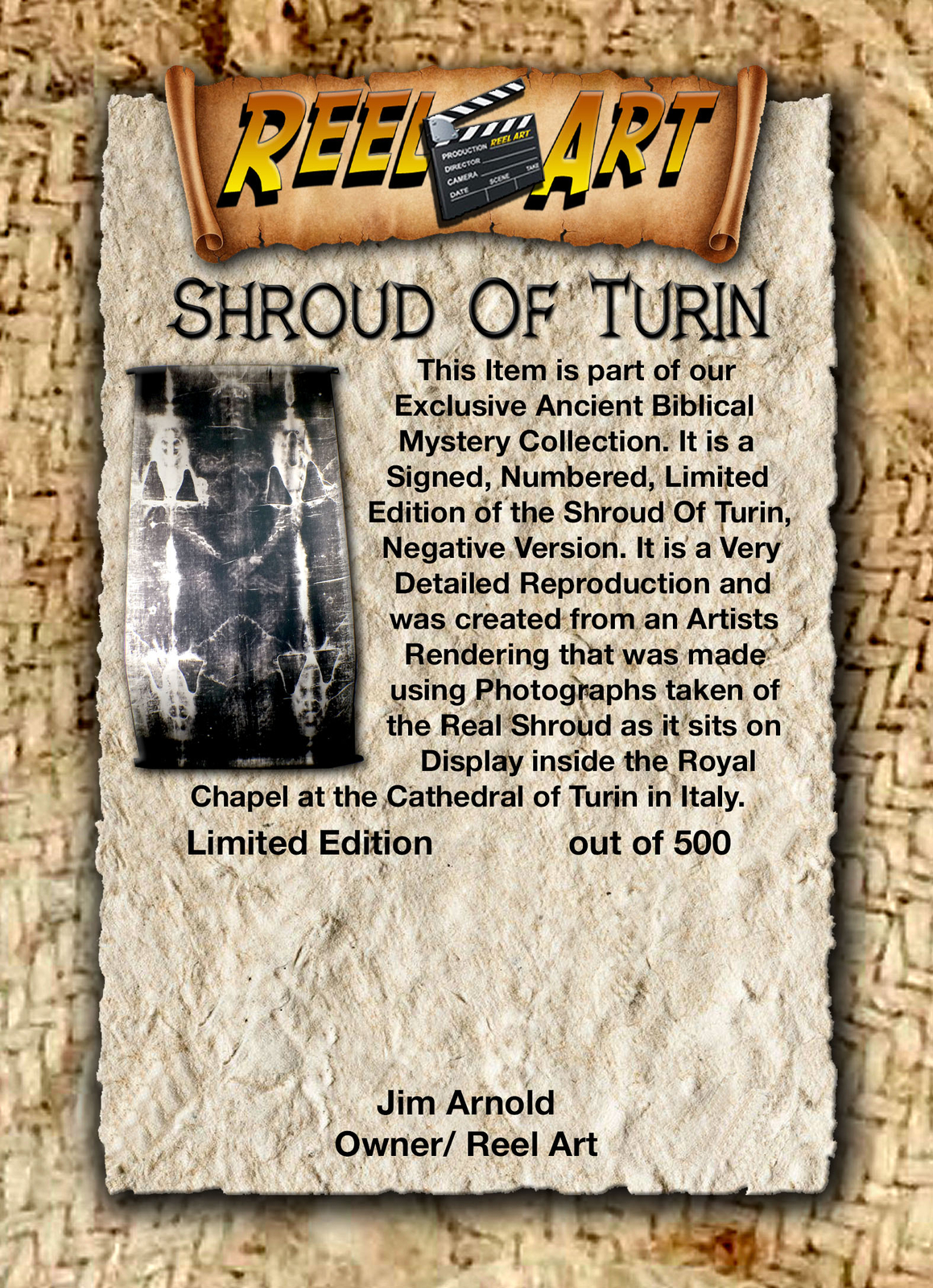 Shroud of Turin full-size body negative on linen cloth