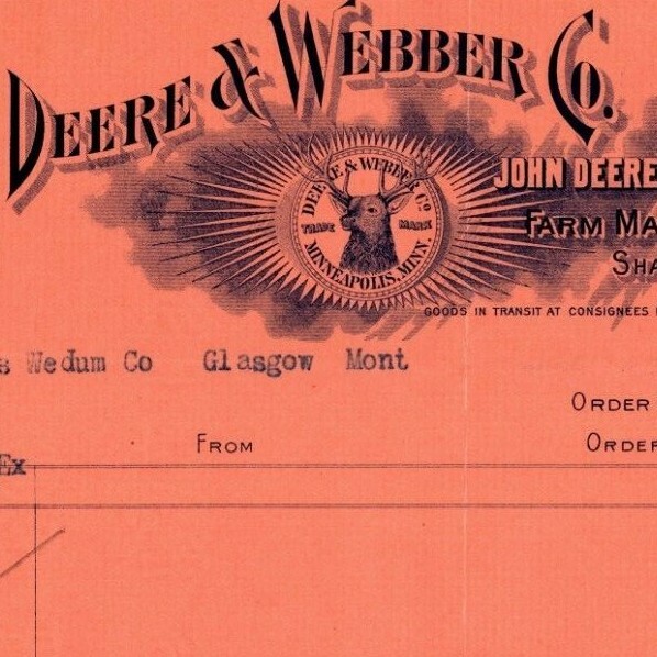 Scarce 1907 John Deere / Deere & Webber Receipt - Spring Wagon 5th Wheel #116