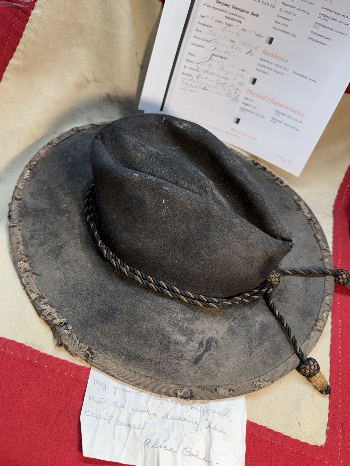 ID’D JOSEPH PERKINS CIVIL WAR 49TH COLORED TROOPS SLOUCH HAT CAP KEPI WITH PROV.