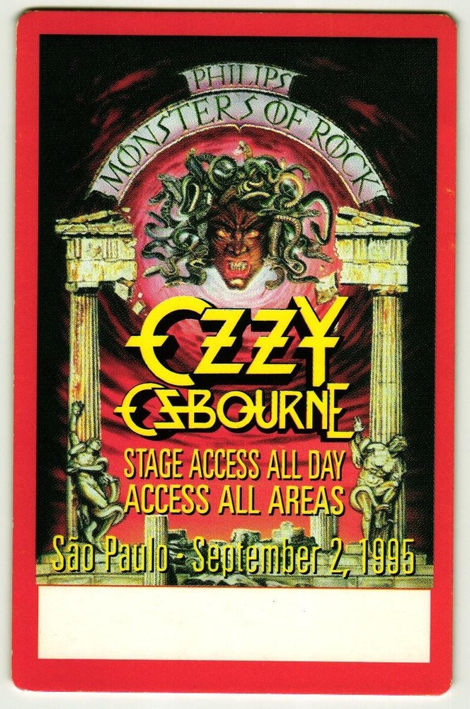 1995 Ozzy Osbourne Concert Backstage Pass All Access Laminate Insert Card Brazil