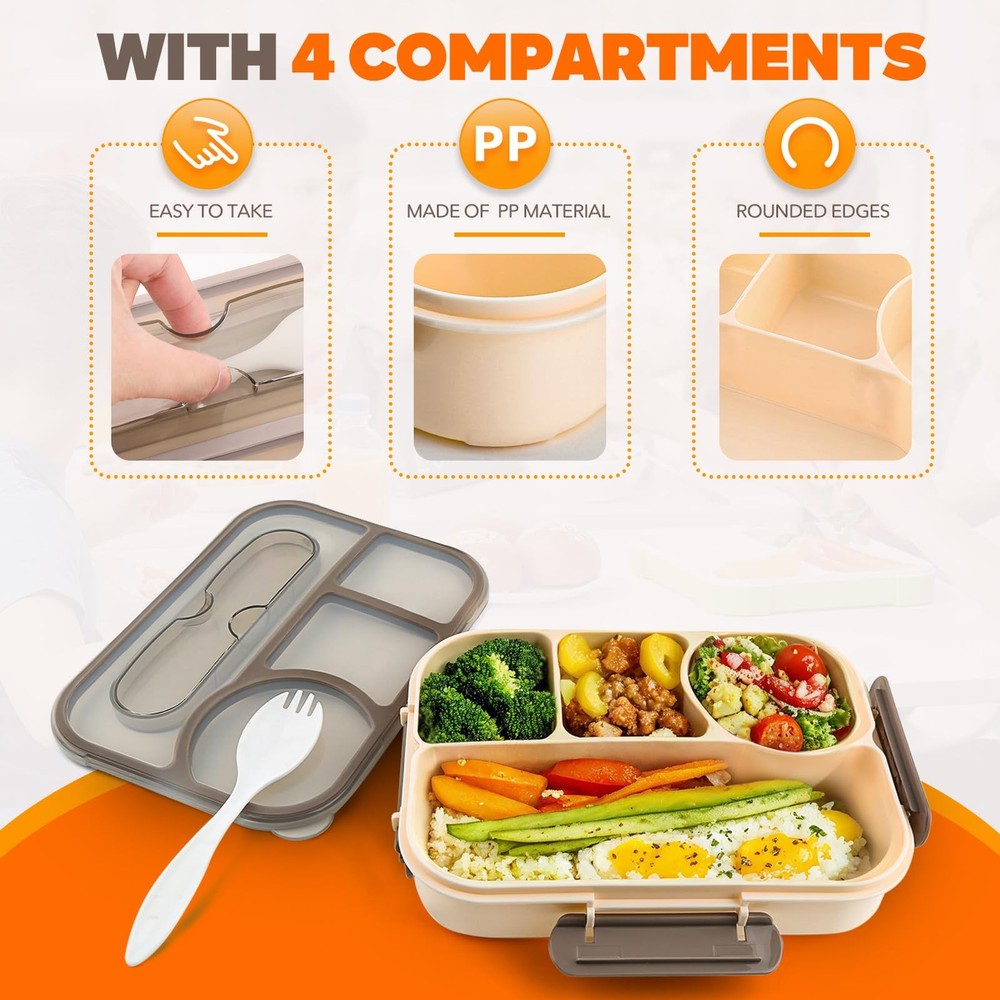 Compartment Bento Lunch Box for Adults - Drop & Leak-Proof - 4