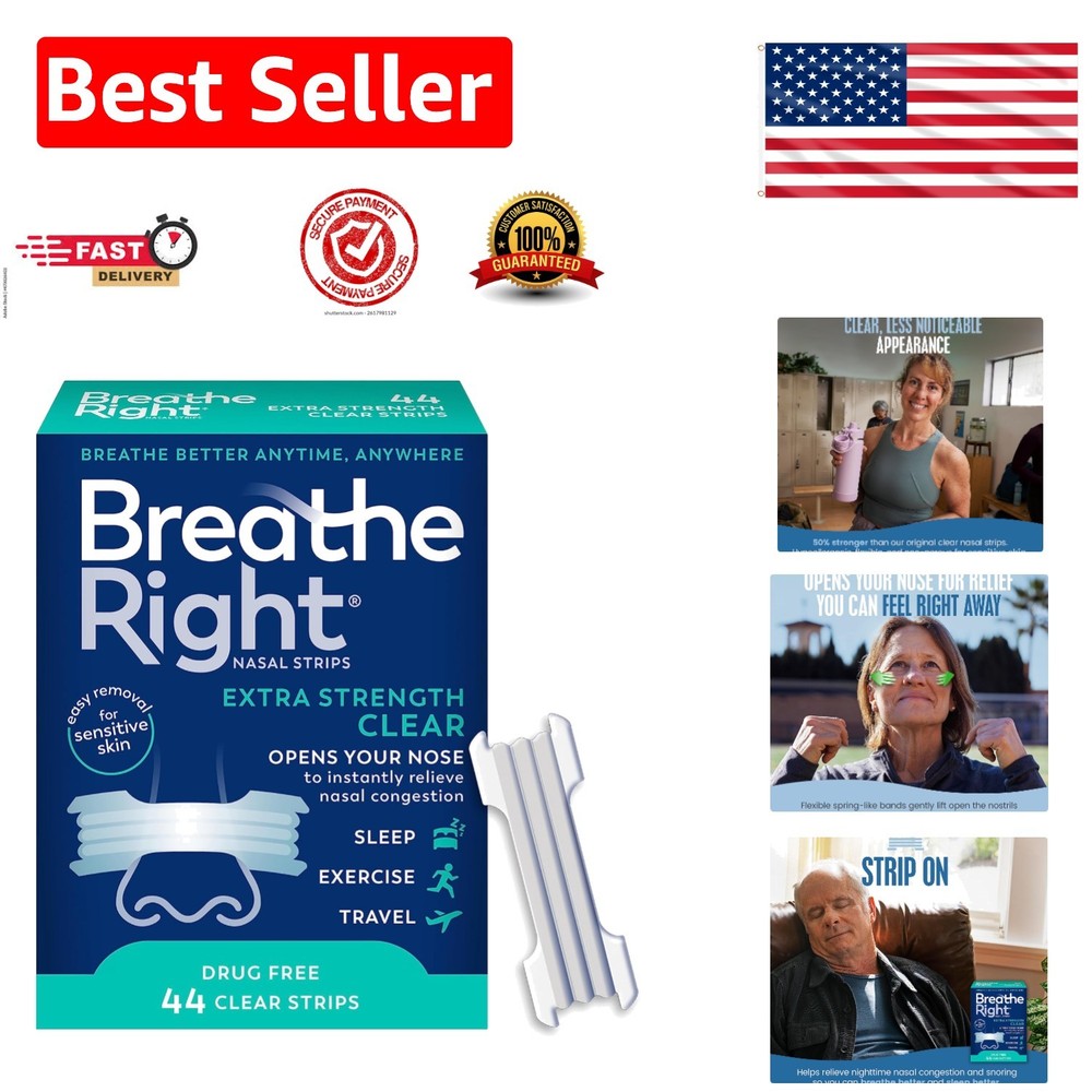 Extra Strength Clear Nasal Strips for Effective Snoring & Congestion Relief -...