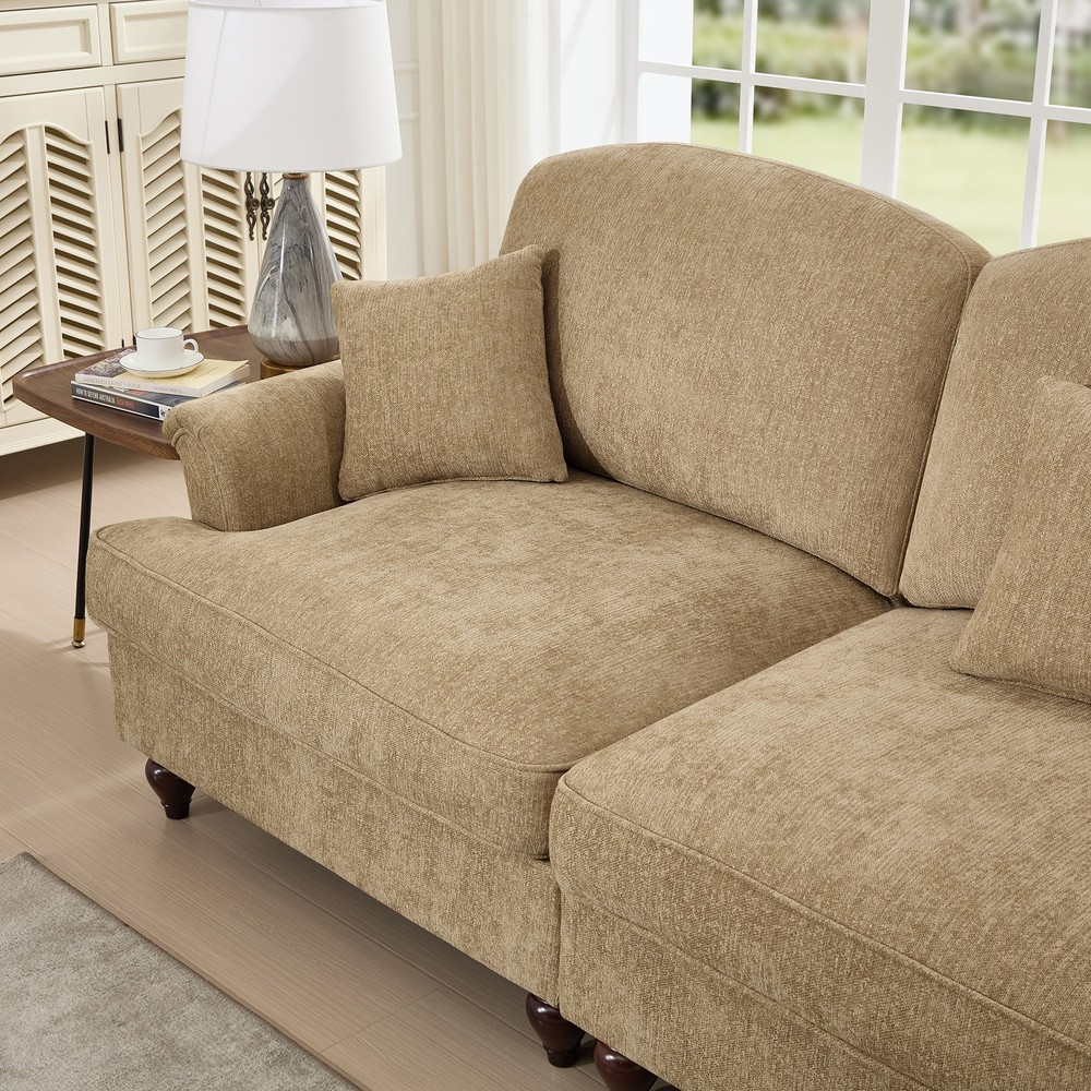Modular 2-Piece Light Coffee Chenille Sofa Set w Flared Arms
