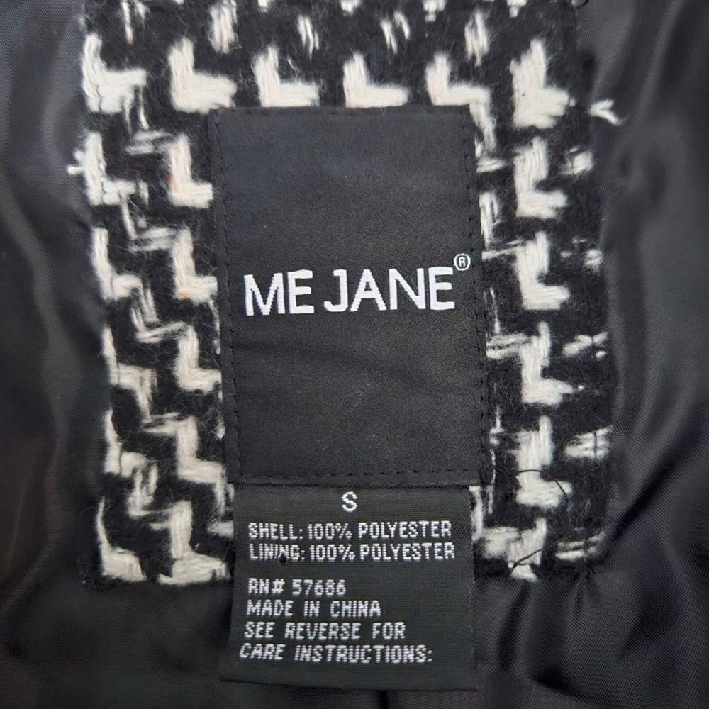 Me Jane Herringbone Pattern Lined Coat Button Front With Belt & Pockets Sz Small