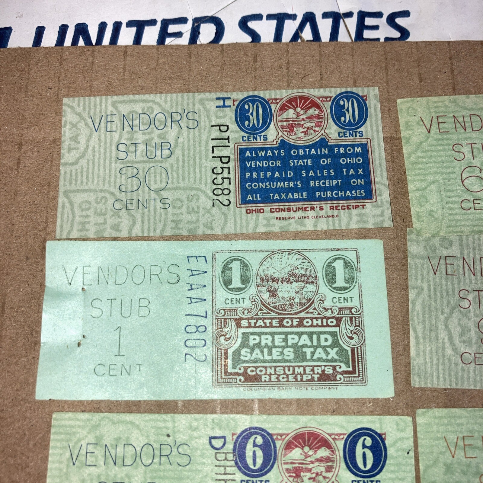 (x7) Vintage State Of Ohio Vendors Prepaid Sales Tax & Consumer's Receipts LOT