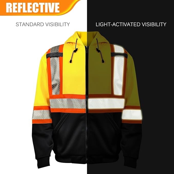 High Visibility Safety Sweatshirt ANSI Class 3 Reflective Stripes