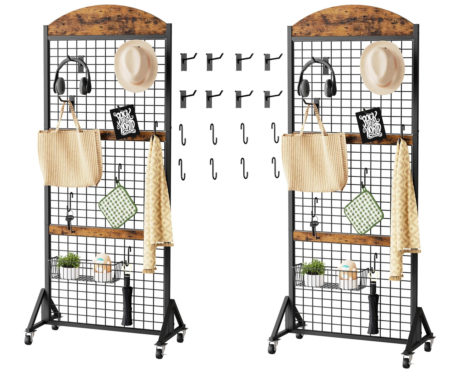 Grid Wall Panel 5.7' x 2' FT Grid Display Rack, 2 Pack Movable Gridwall Displ...