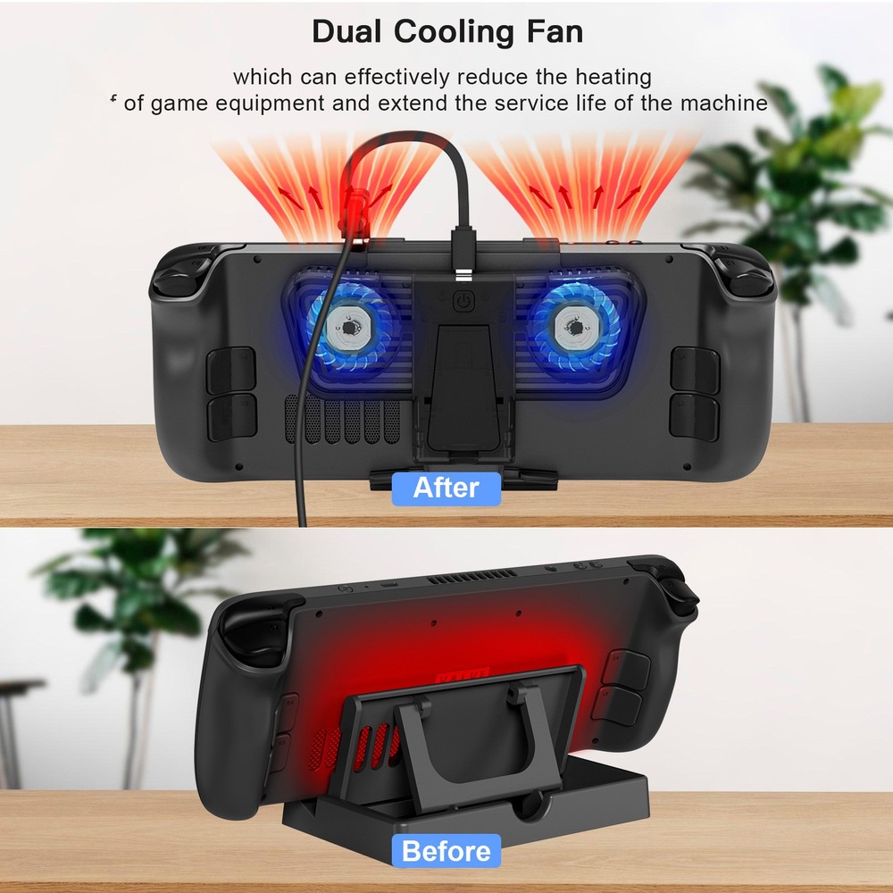 2 Blue LED Fan Cooling Cooler Holder Bracket Base For Steam Deck / Switch/OLED