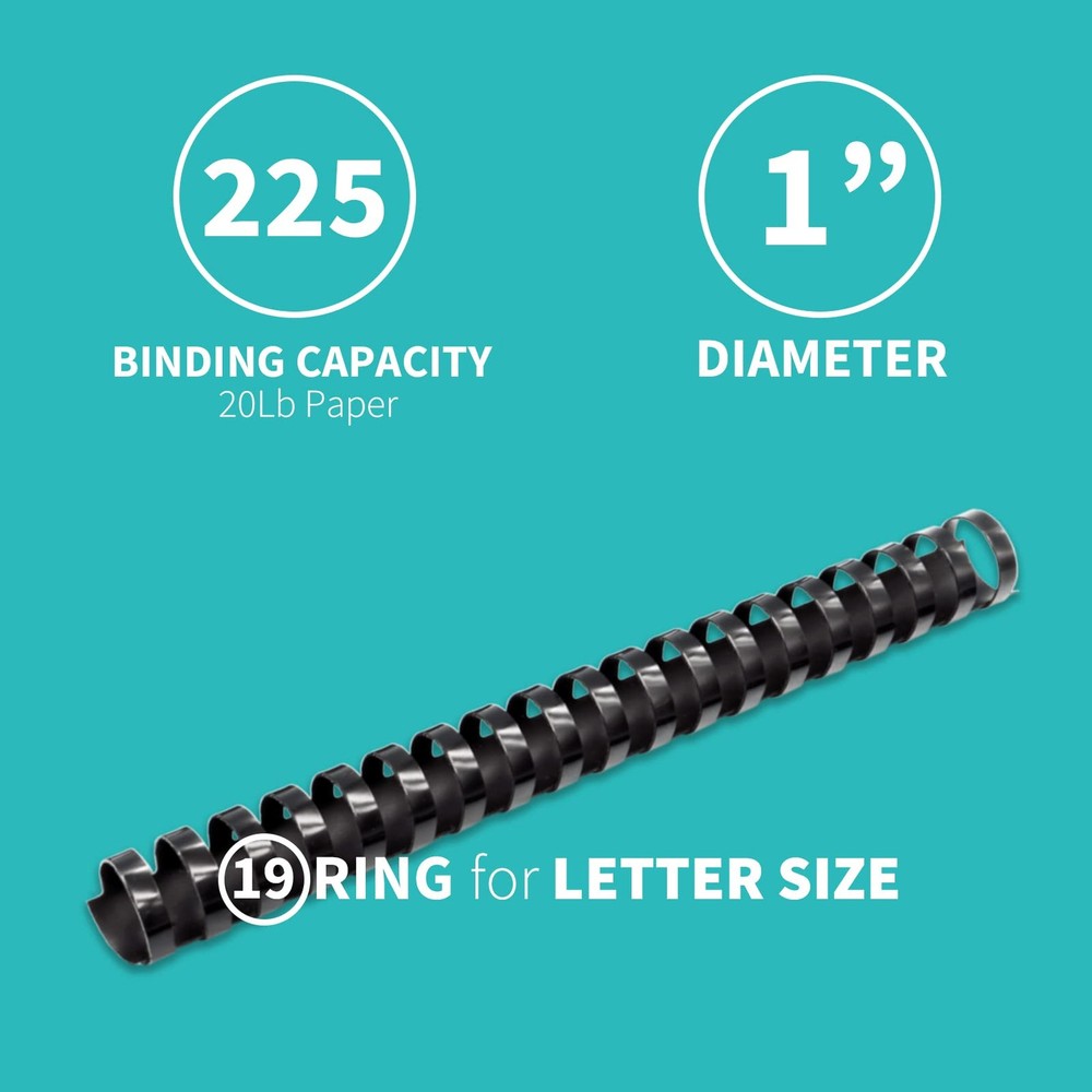10 Pack Plastic Comb Binding Spines, 1 Inch Diameter, 225 Sheet Capacity, Let...