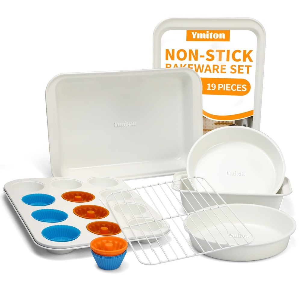 Nonstick Bakeware Set 19 PCS Stackable Pans Sheets Trays Silicone Cups