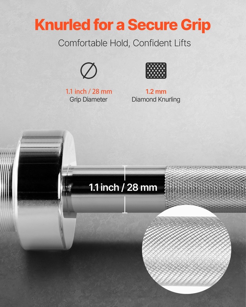 6ft Barbell Bar 500lb Max Load Knurled Chrome Handle Strength Machine