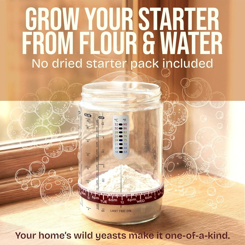 Dishwasher Safe Sourdough Starter Kit - 34oz Glass Jar & Complete Tools Set