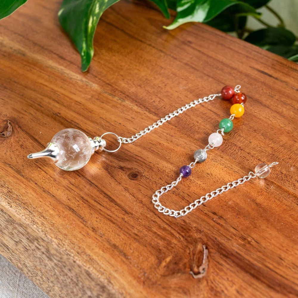 Pendulum Clear Quartz Globe W/Chakra Ball Chain