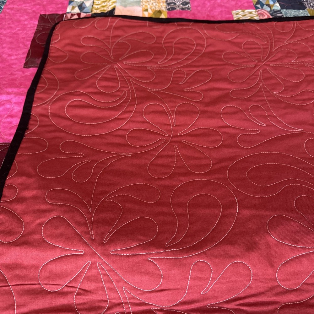 Quilt homemade machine Stitch Lap Quilt Wine Pinks Patchwork 72 X 65”