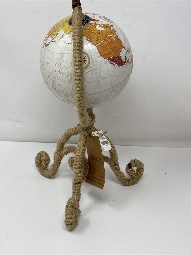 NEW Rotating World Globe Twine Wrapped Base