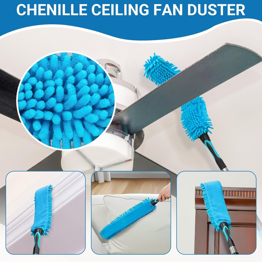 20FT High Ceiling Fan Duster with 5-12FT Extension Pole, Extendable Reusable ...
